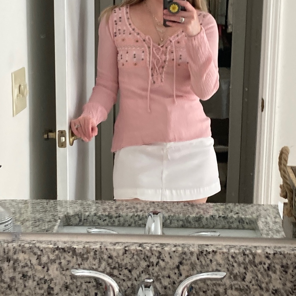 NWOT Pink studded gauze top